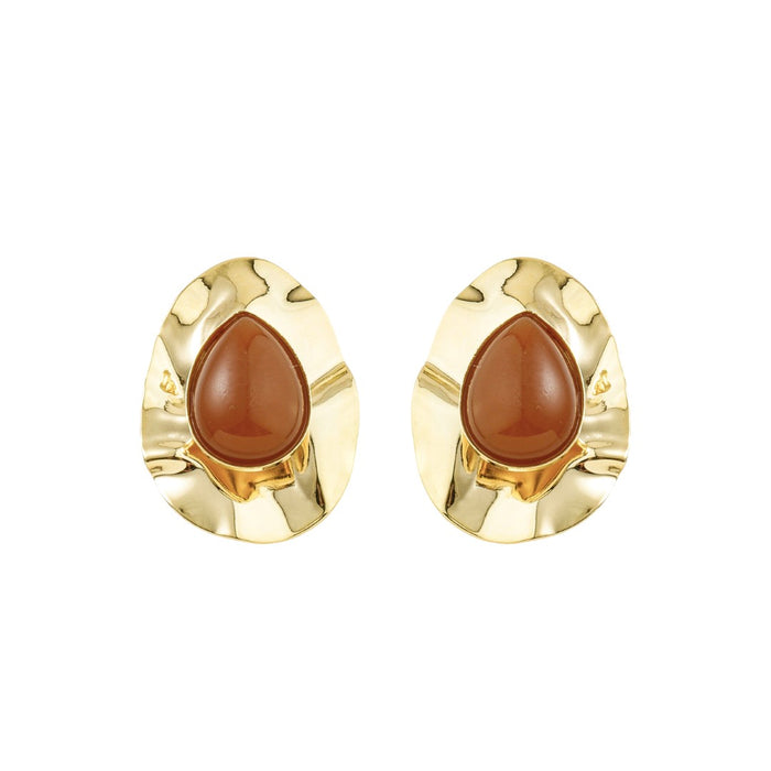 Brinco Gota Orgânico Kelly Marrom Folheado a Ouro 18k