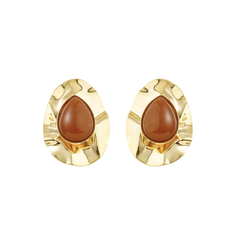 Brinco Gota Orgânico Kelly Marrom Folheado a Ouro 18k