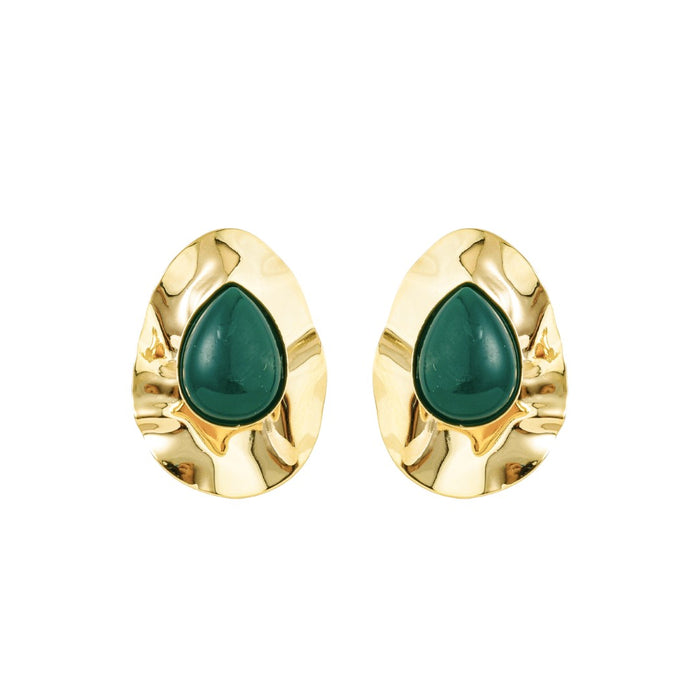 Brinco Gota Orgânico Kelly Verde Folheado a Ouro 18k