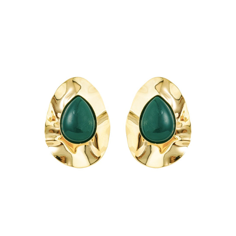 Brinco Gota Orgânico Kelly Verde Folheado a Ouro 18k