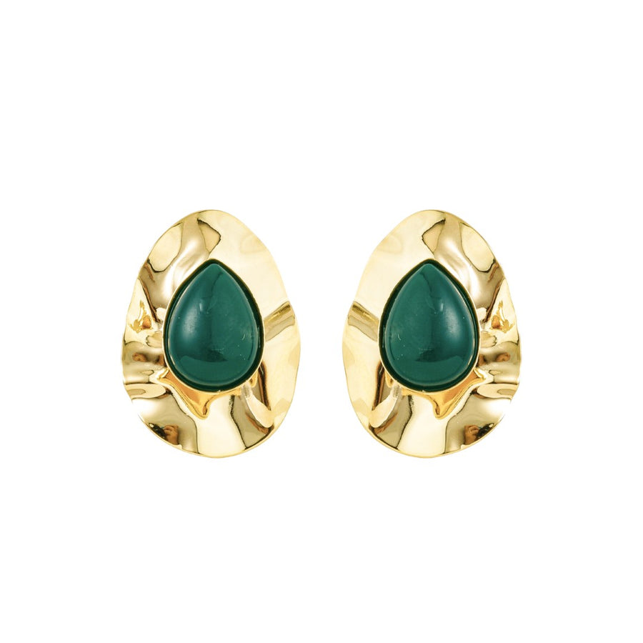 Brinco Gota Orgânico Kelly Verde Folheado a Ouro 18k