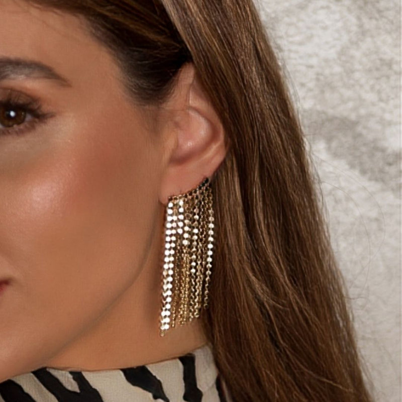Brinco Ear Cuff Marcela Franjas Folheado a Ouro 18k