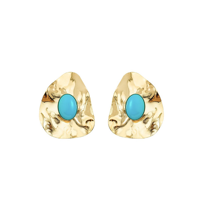 Brinco Orgânico Emma Turquesa Folheado a Ouro 18k
