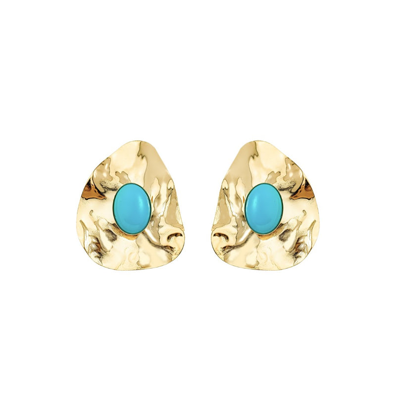 Brinco Orgânico Emma Turquesa Folheado a Ouro 18k