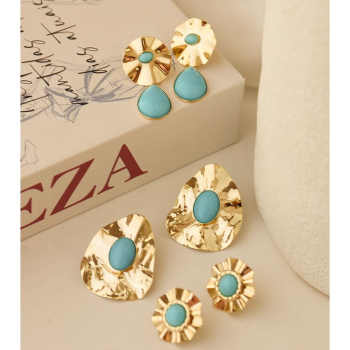 Brinco Orgânico Emma Turquesa Folheado a Ouro 18k