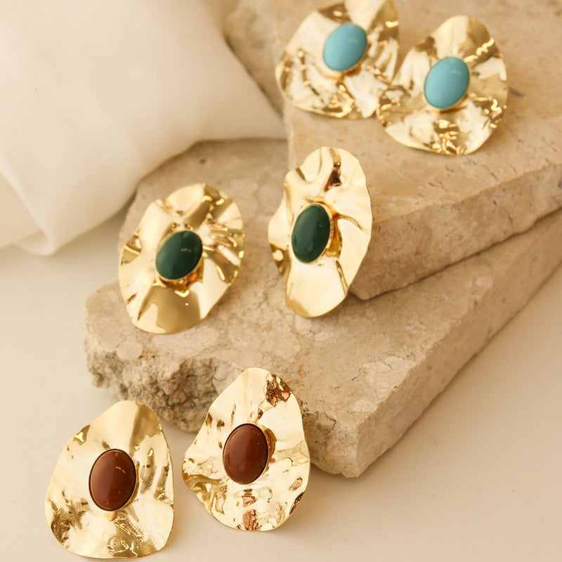 Brinco Orgânico Emma Turquesa Folheado a Ouro 18k