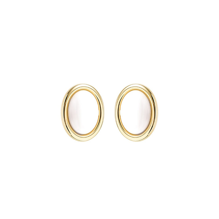Brinco Botão Oval Lara Off White Folheado a Ouro 18k