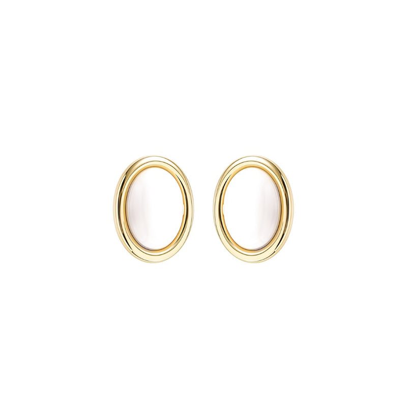 Brinco Botão Oval Lara Off White Folheado a Ouro 18k