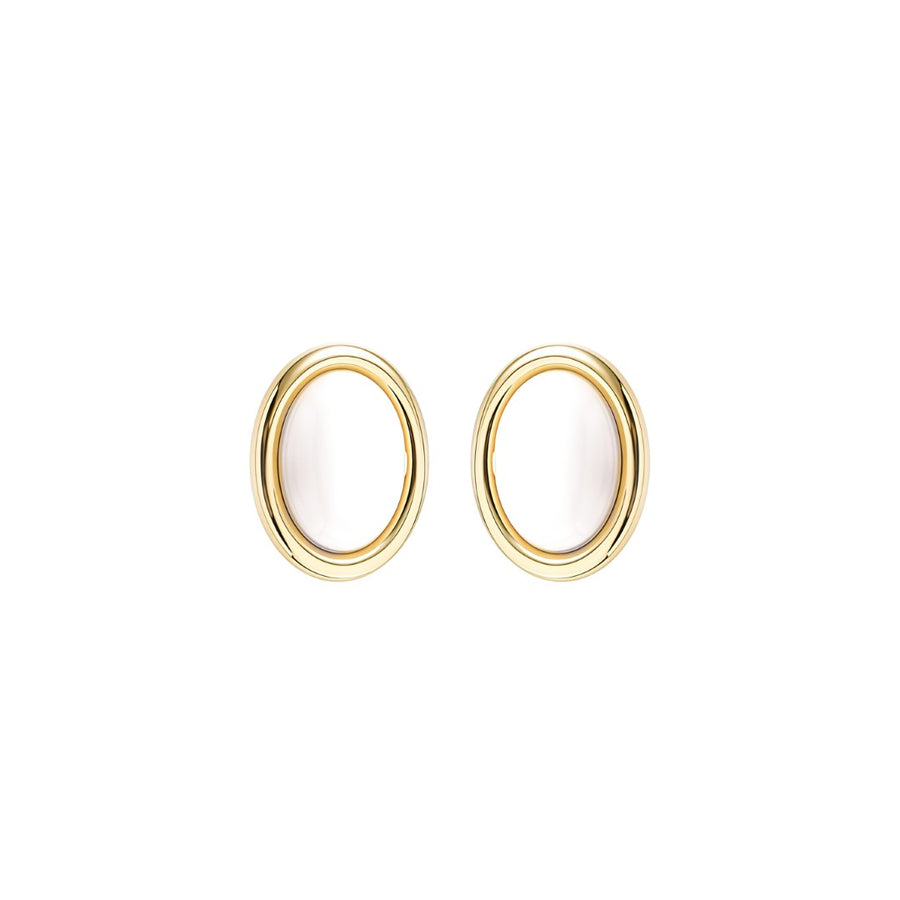 Brinco Botão Oval Lara Off White Folheado a Ouro 18k