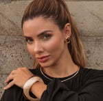 Brinco Botão Oval Lara Marrom Folheado a Ouro 18k