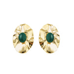 Brinco Oval Laura Verde Folheado a Ouro 18k