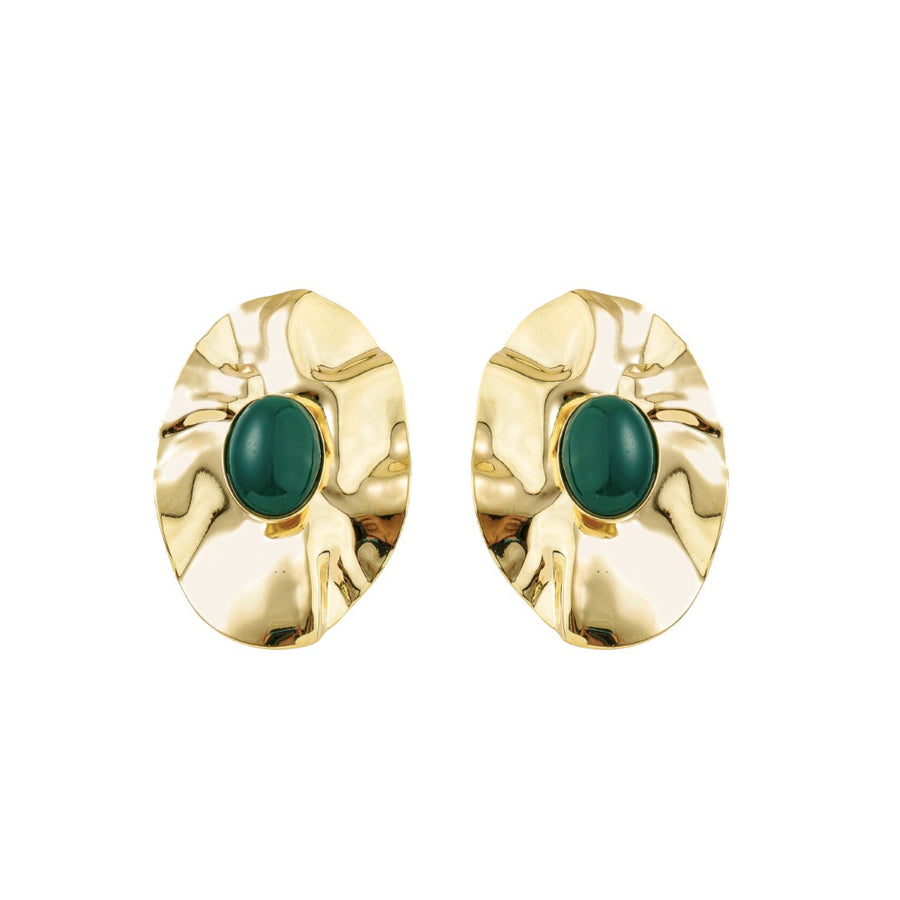 Brinco Oval Laura Verde Folheado a Ouro 18k