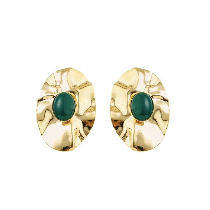 Brinco Oval Laura Verde Folheado a Ouro 18k