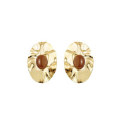 Brinco Oval Laura Marrom Folheado a Ouro 18k