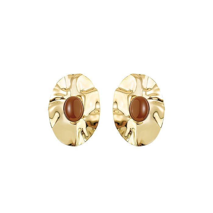 Brinco Oval Laura Marrom Folheado a Ouro 18k
