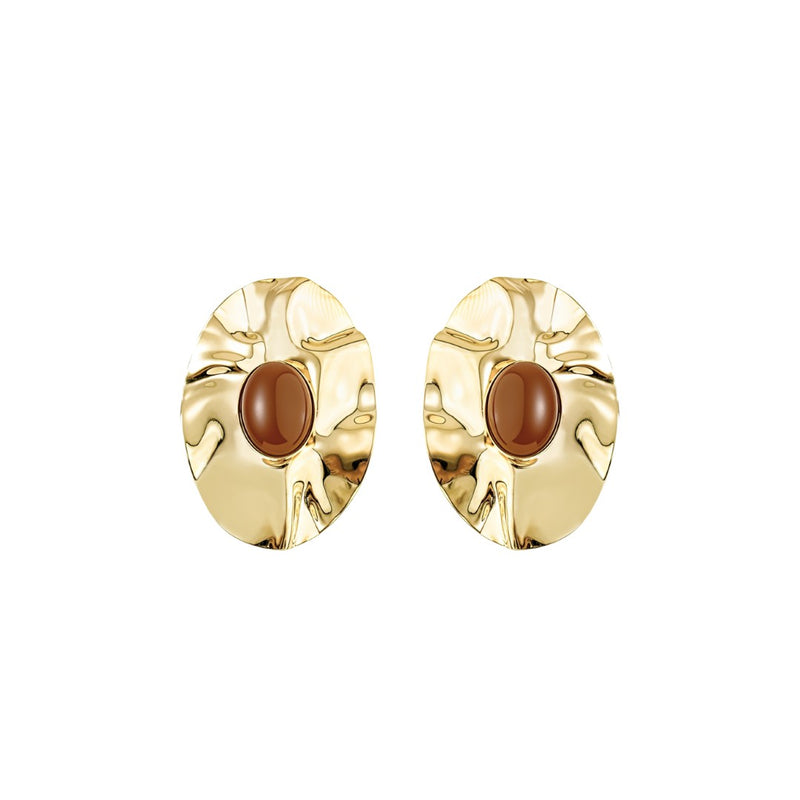 Brinco Oval Laura Marrom Folheado a Ouro 18k