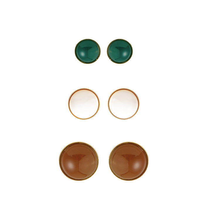 Trio de Brincos Clara Marrom, Off White e Verde Folheado a Ouro 18k