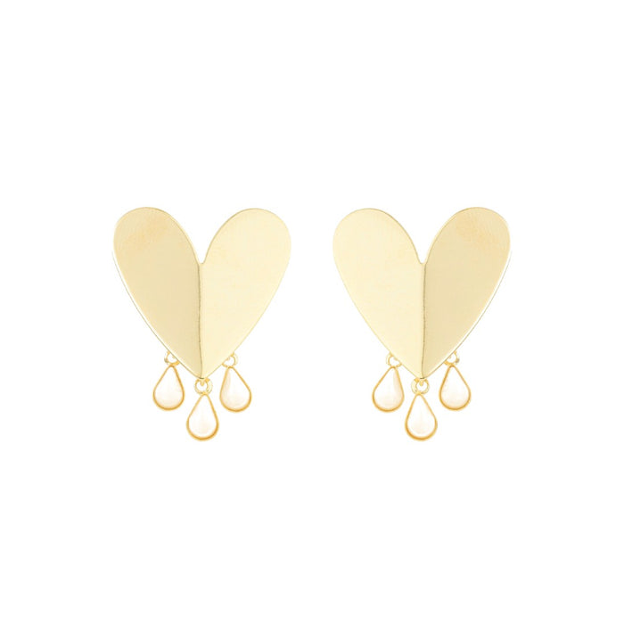 Brinco de Coração Melina Off White Folheado a Ouro 18k