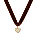 Choker Lully Veludo Marrom Coração Zircônias Folheada a Ouro 18k
