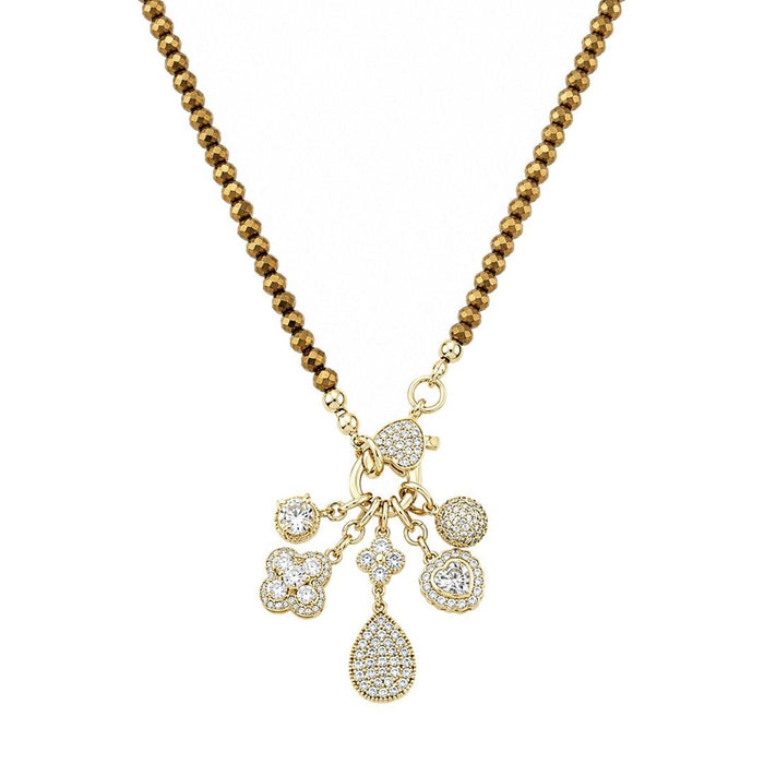 Colar Longo Mel Cristais Marrom Penca Pingentes Folheado a Ouro 18k