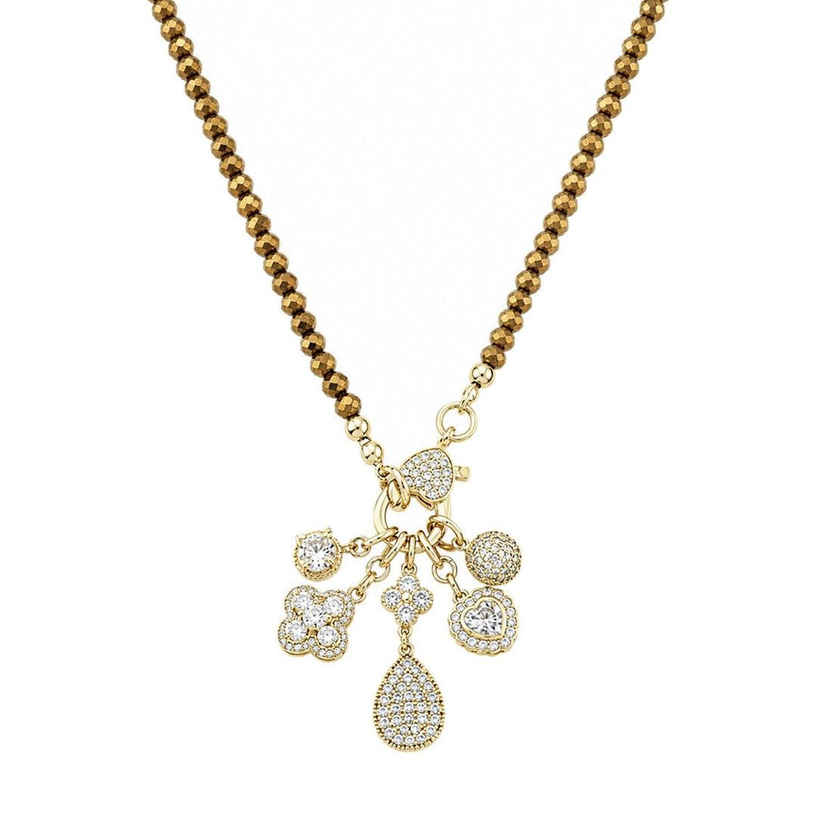 Colar Longo Mel Cristais Marrom Penca Pingentes Folheado a Ouro 18k