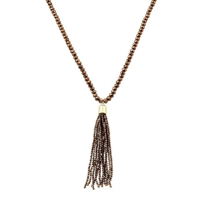 Colar Longo Kelly Cristais Marromtassel Folheado a Ouro 18k