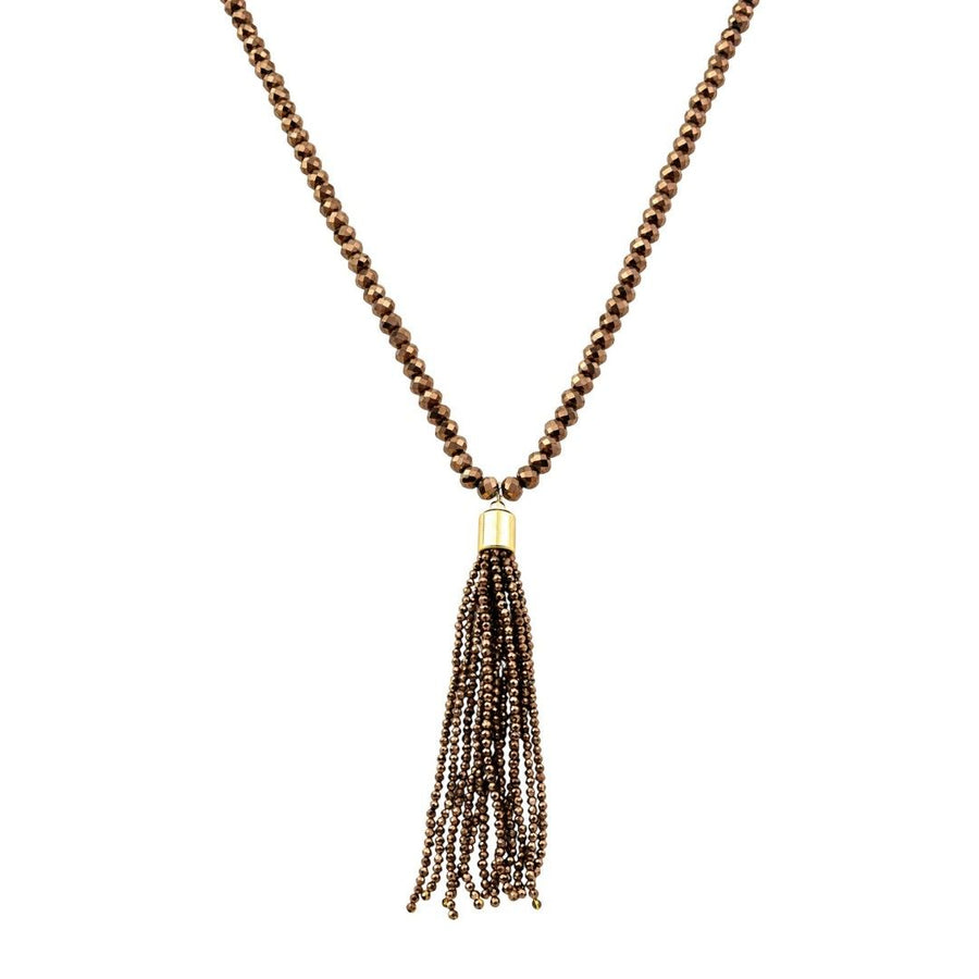 Colar Longo Kelly Cristais Marromtassel Folheado a Ouro 18k
