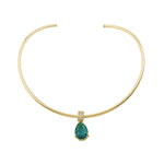 Gargantilha Clara Pingente Gota Zircônia Esmeralda Folheado a Ouro 18k