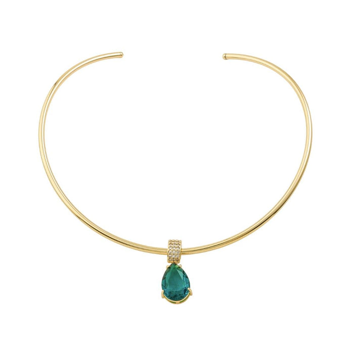 Gargantilha Clara Pingente Gota Zircônia Esmeralda Folheado a Ouro 18k