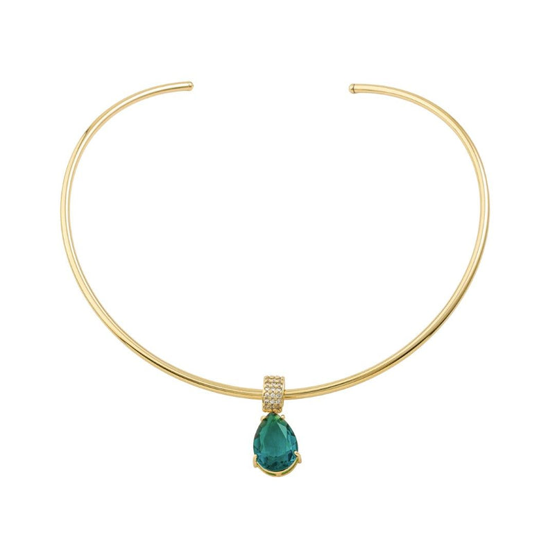 Gargantilha Clara Pingente Gota Zircônia Esmeralda Folheado a Ouro 18k