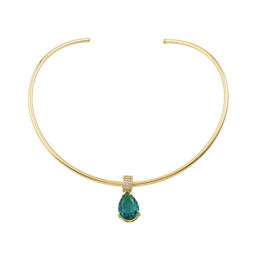 Gargantilha Clara Pingente Gota Zircônia Esmeralda Folheado a Ouro 18k