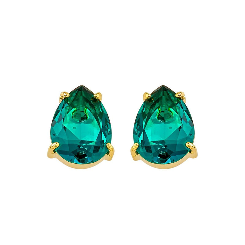 Brinco Clara Zircônia Gota Esmeralda Folheado a Ouro 18k