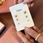 Trio de Brincos Bolinha Selena Folheado a Ouro 18k