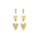 Trio de Brincos Sofia Coração Zircônias Folheado a Ouro 18k