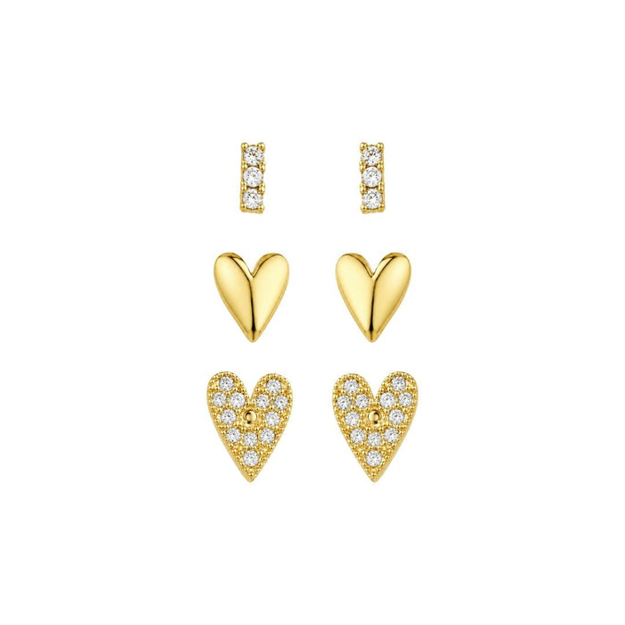 Trio de Brincos Sofia Coração Zircônias Folheado a Ouro 18k