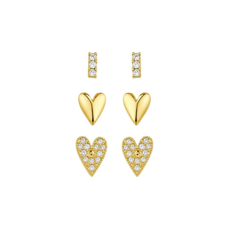 Trio de Brincos Sofia Coração Zircônias Folheado a Ouro 18k