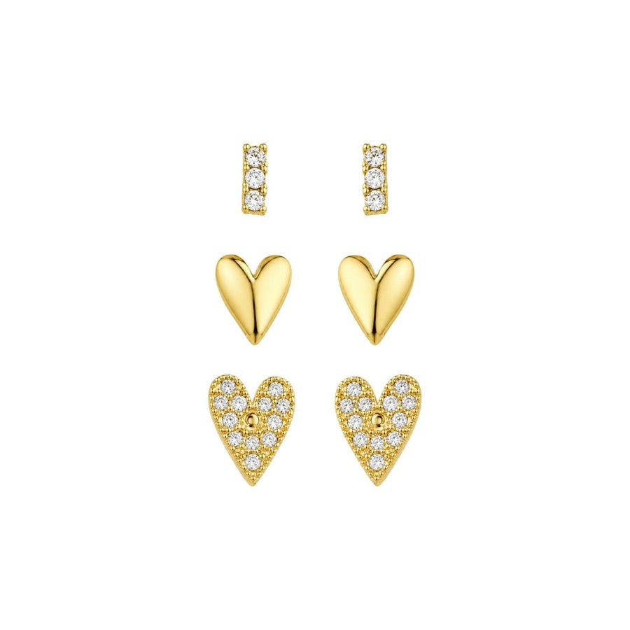 Trio de Brincos Sofia Coração Zircônias Folheado a Ouro 18k