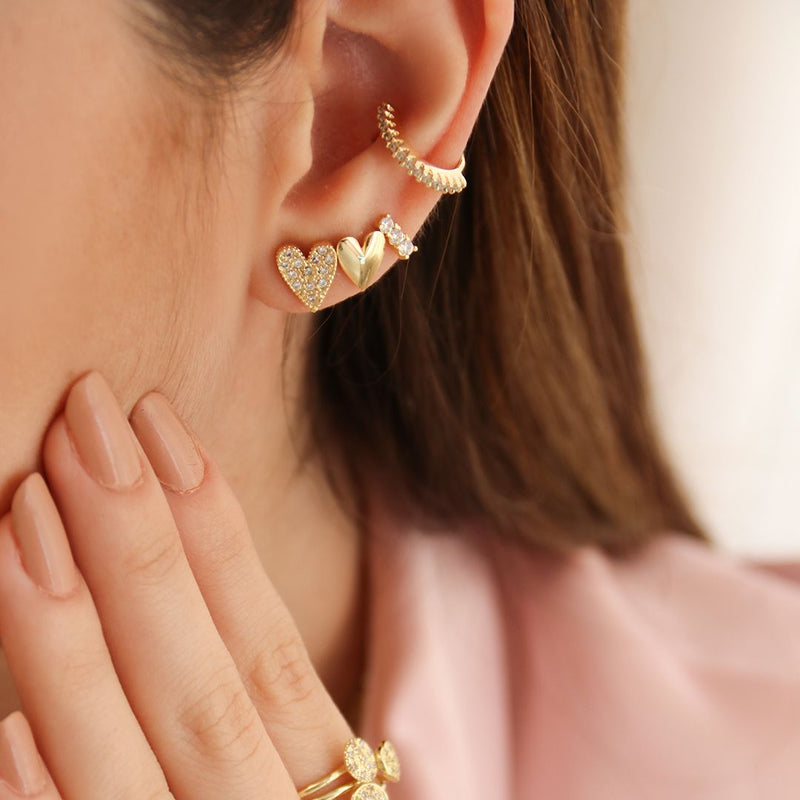 Trio de Brincos Sofia Coração Zircônias Folheado a Ouro 18k