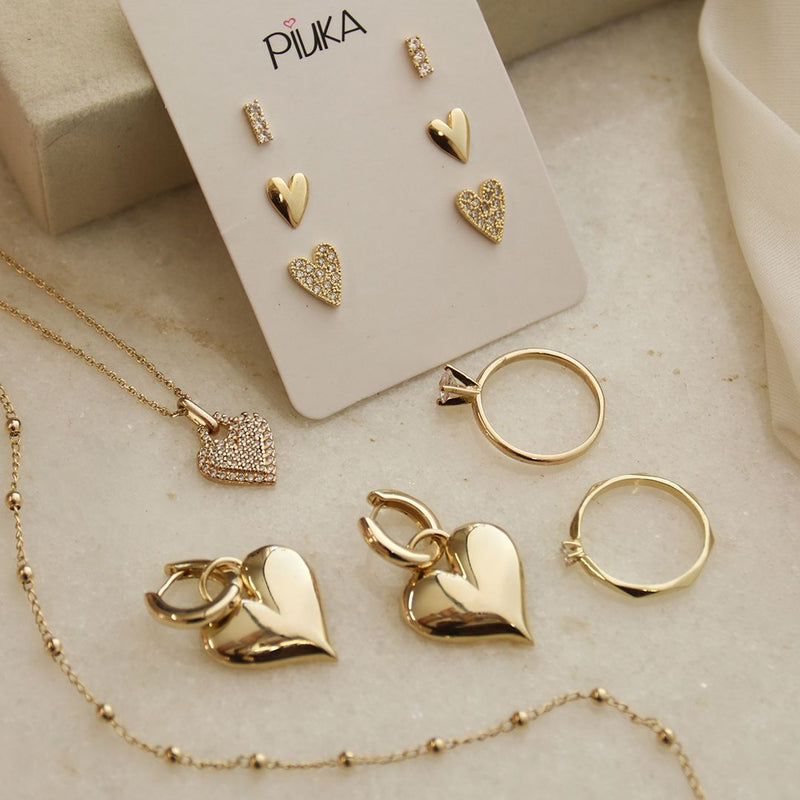 Trio de Brincos Sofia Coração Zircônias Folheado a Ouro 18k