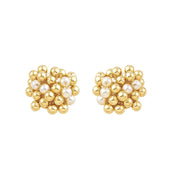 Brinco Orgânico Esferas e Pérolas Ari Folheado a Ouro 18k