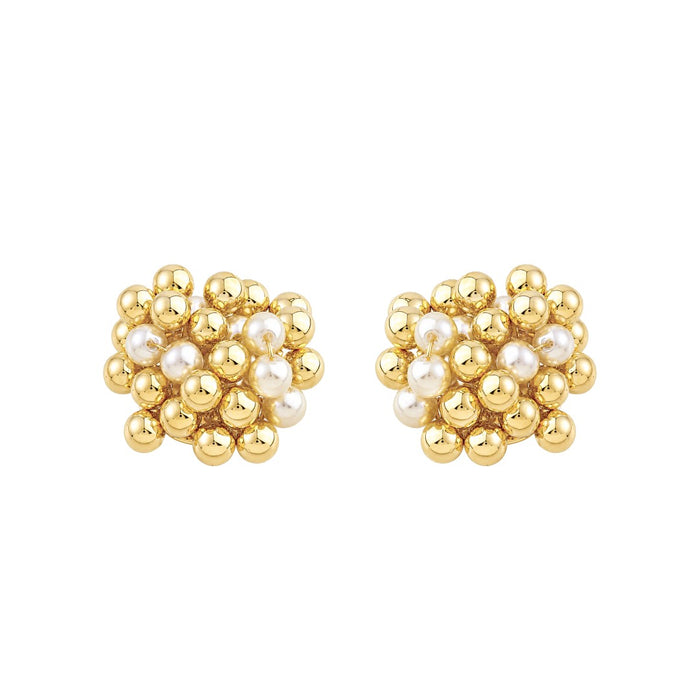 Brinco Orgânico Esferas e Pérolas Ari Folheado a Ouro 18k