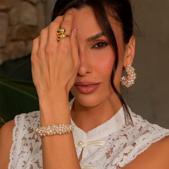 Bracelete Pérolas de Água Doce Maya Folheado a Ouro 18k