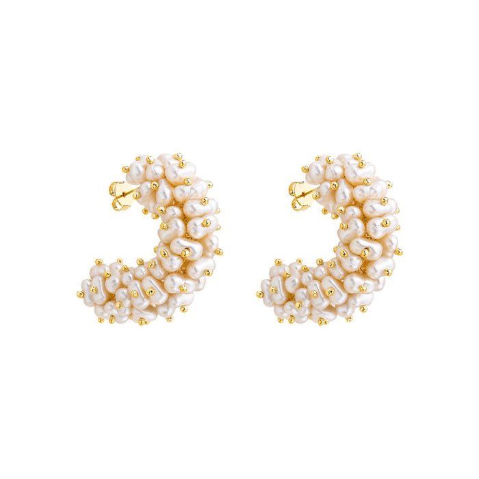 Brinco de Argola e Pérolas de Àgua Doce Maya Folheado a Ouro 18k