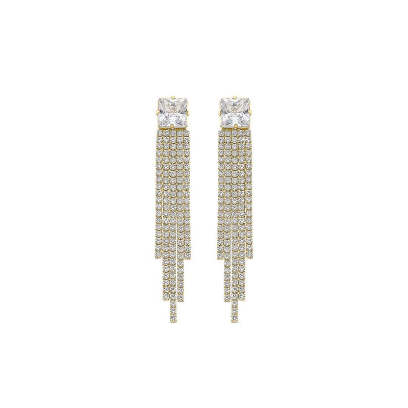 Brinco Franjas Antonella Zicônias Folheado a Ouro 18k