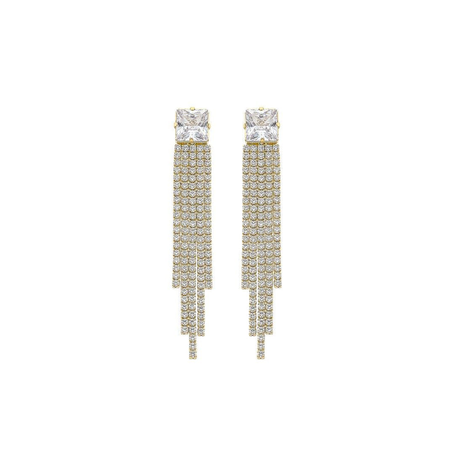 Brinco Franjas Antonella Zicônias Folheado a Ouro 18k