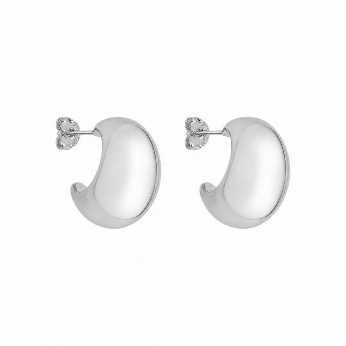 Brinco Meia Argola Jade em Ródio Branco