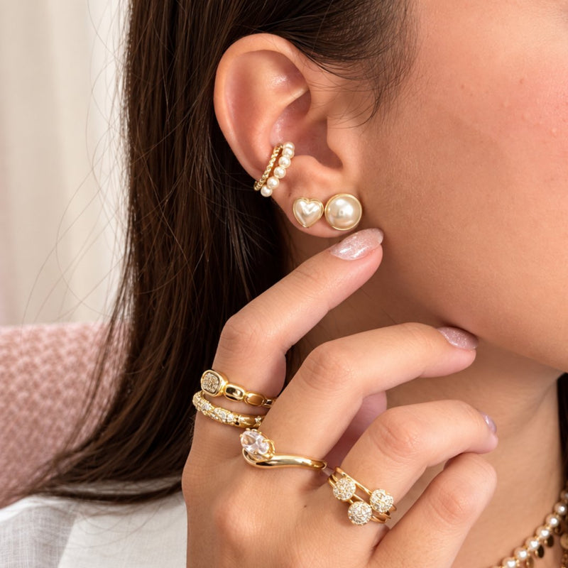 Brinco Pérola Coração Maisa Folheado a Ouro 18k