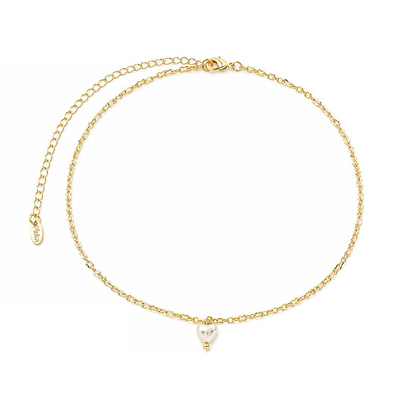 Choker Coração Erika Pérola Água Doce Folhedo a Ouro 18k