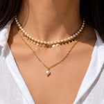 Choker Coração Erika Pérola Água Doce Folhedo a Ouro 18k