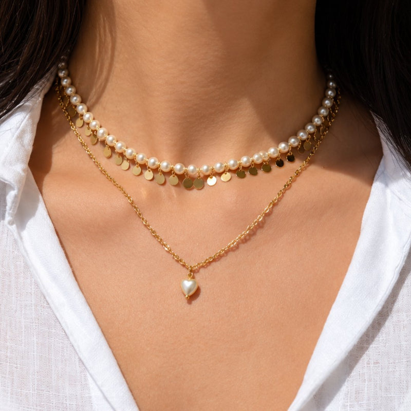 Choker Coração Erika Pérola Água Doce Folhedo a Ouro 18k
